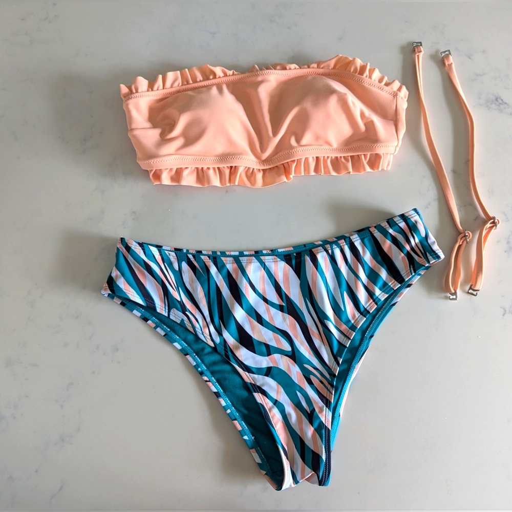 Coral & Green Bikini Set